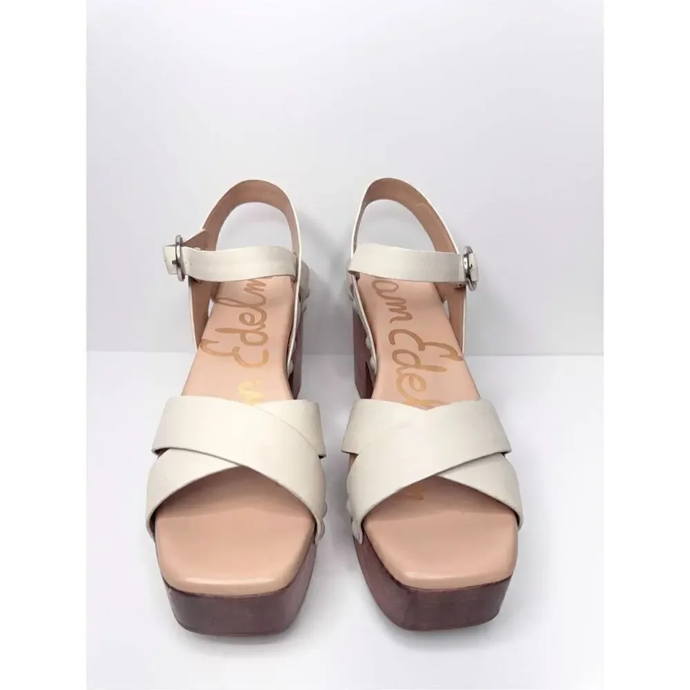 Sam Edelman Sandals‎ Size 9.5 Ivory Josefine Wooden Clogs Platform Heel